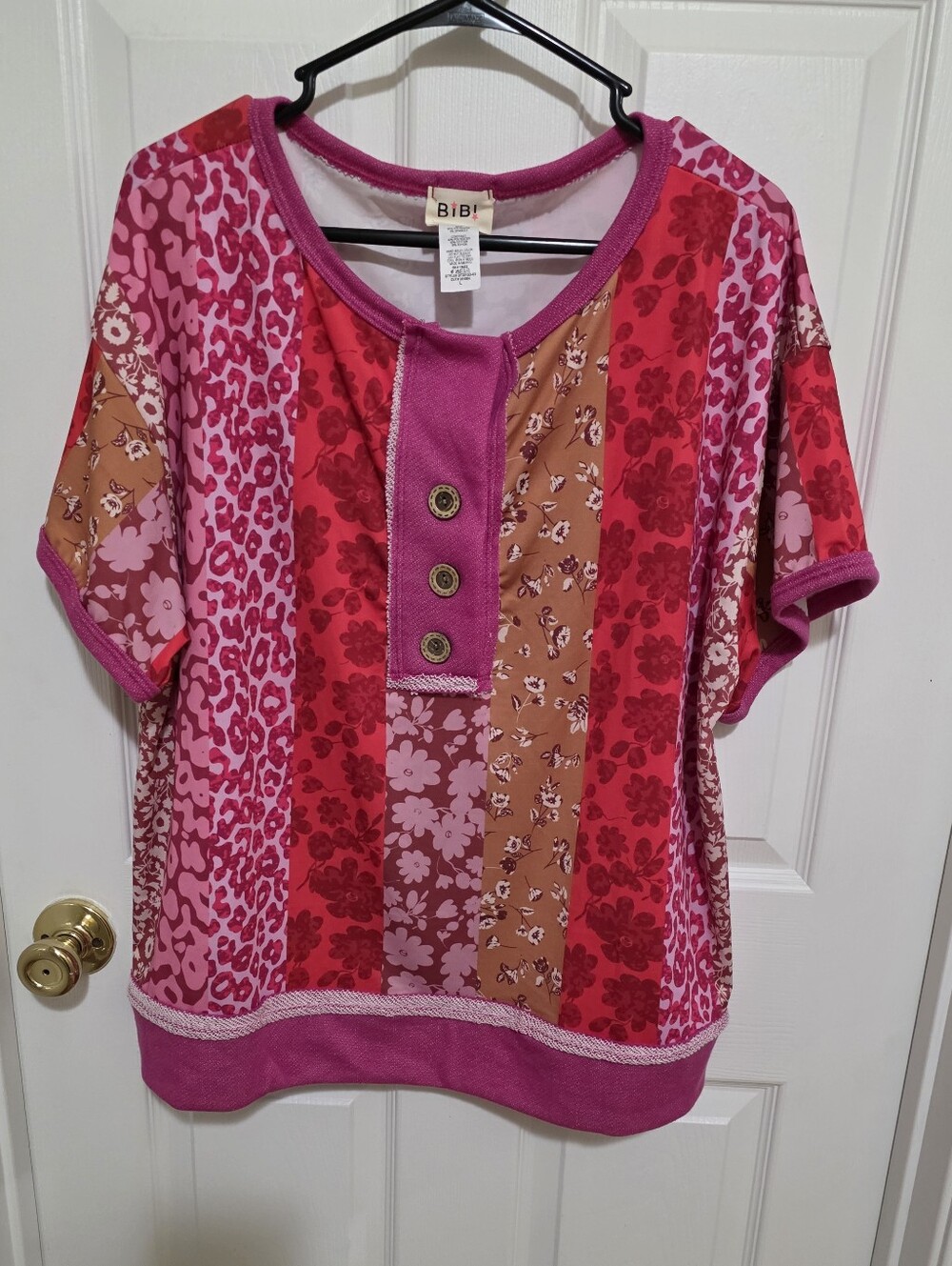 Bibi Pink Floral Patchwork Short Sleeve Top